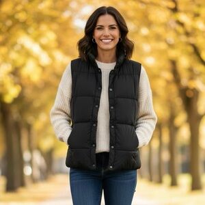 Lands' End Women's Regular Down Puffer Vest Size Large (12-14) Dusk Black